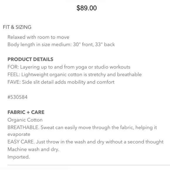 NWOT ATHLETA Yogi Side Slit High Low Hem - Picture 4 of 9